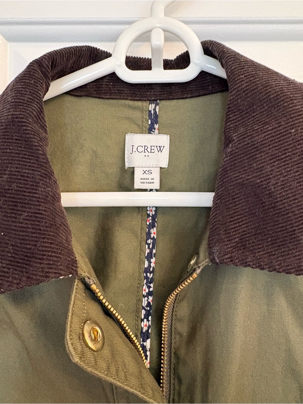 J crew factory barn coat green with corduroy cuffs and collar size xs - Picture 4 of 5